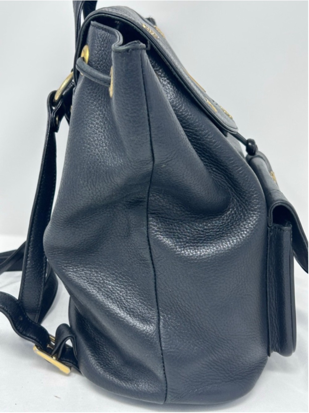 Vintage MCM Black Pebbled Leather Backpack Gold Hardware Drawstring - Picture 5 of 16